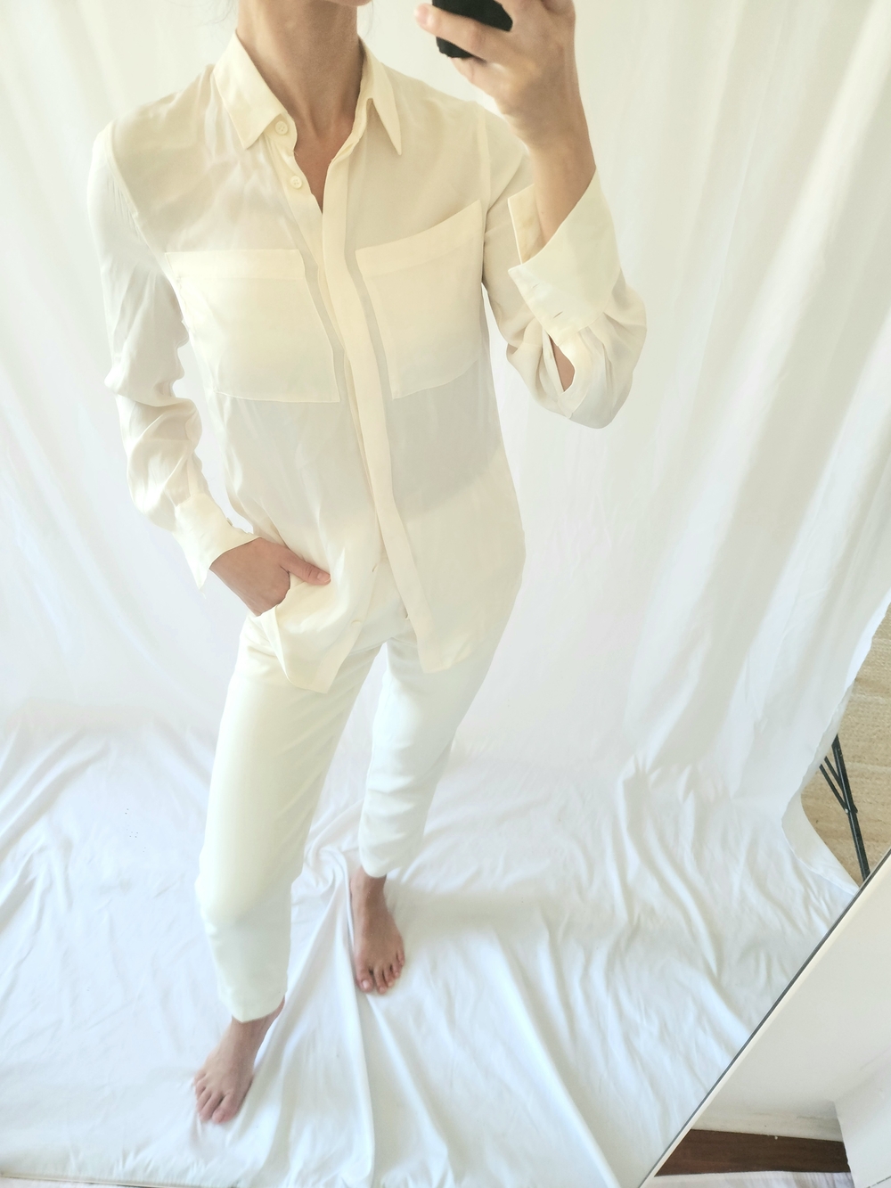 J. Crew Cream Button-Down Silk Blouse